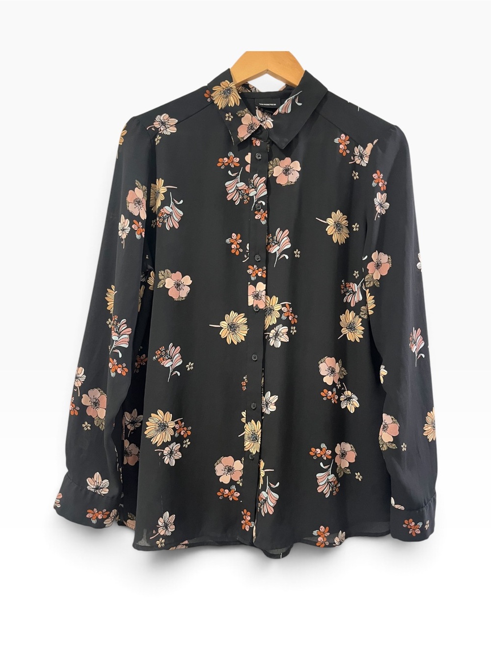 🖤 Midnight Garden Floral Button-Up Blouse | Size L